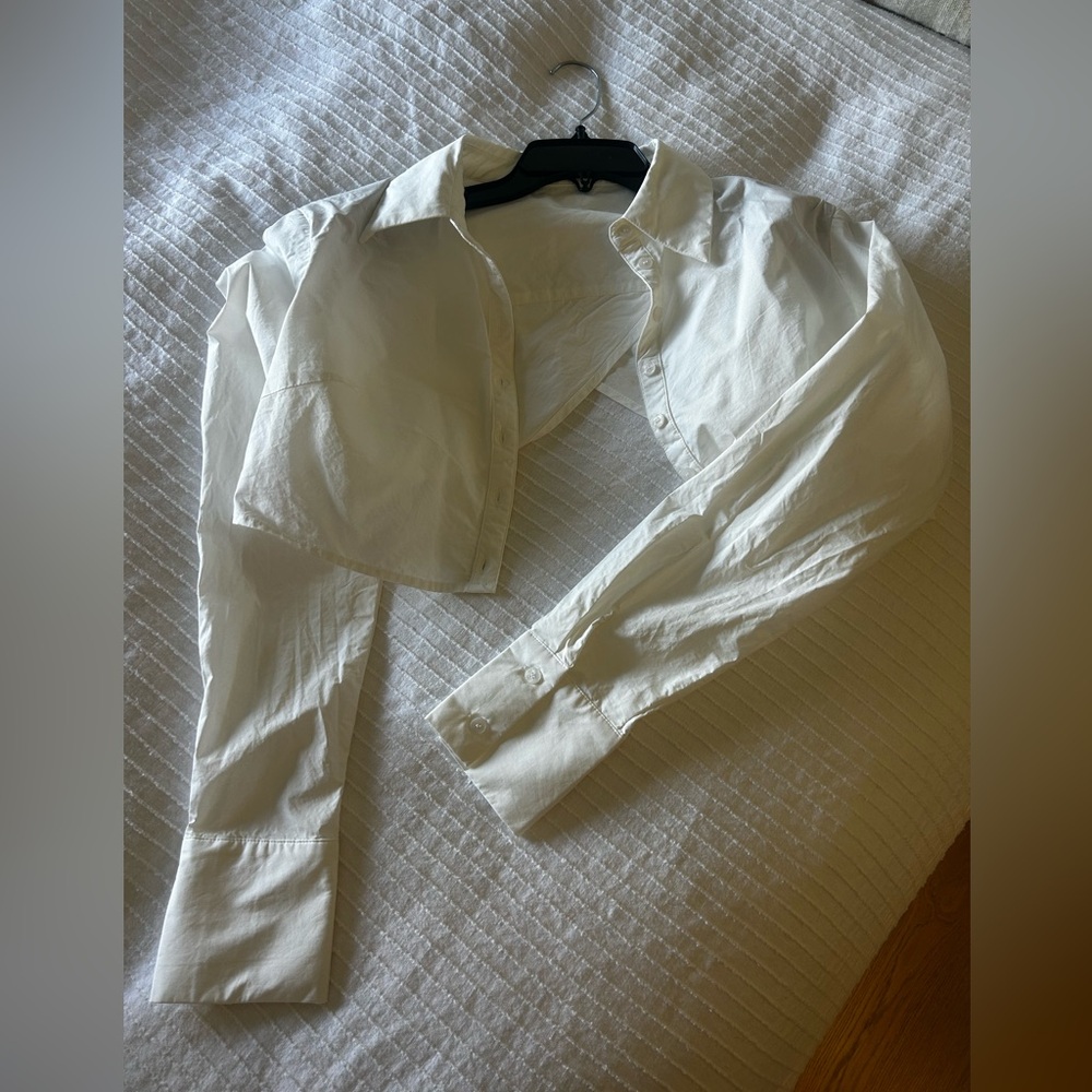 Women's White Cropped Shirt  - Classic Collared Bolero